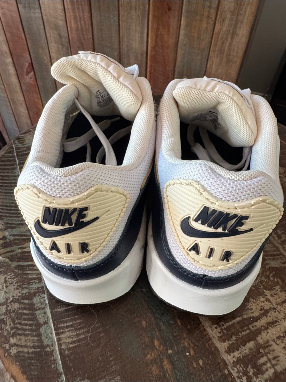 Nike Air Max- 7.5 -White, cream, navy, gold swoosh. No box, never worn. - Picture 2 of 5